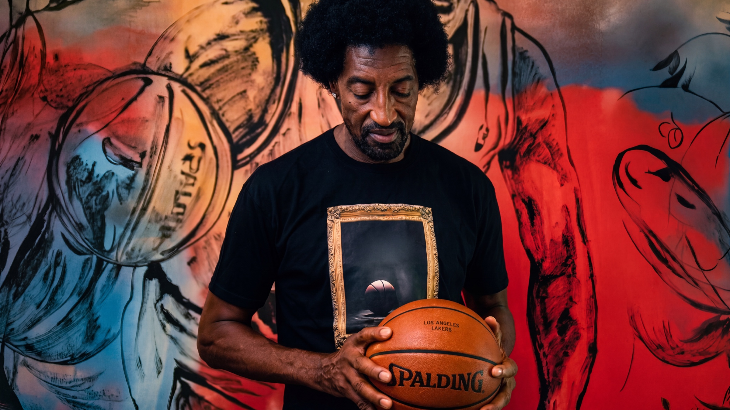 Scottie Pippen holding the preserved Game 5 basketball